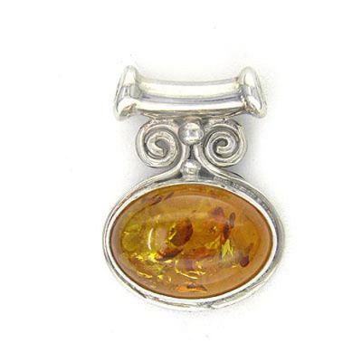 Sterling Silver Amber Oval Pendant with Tube Bale