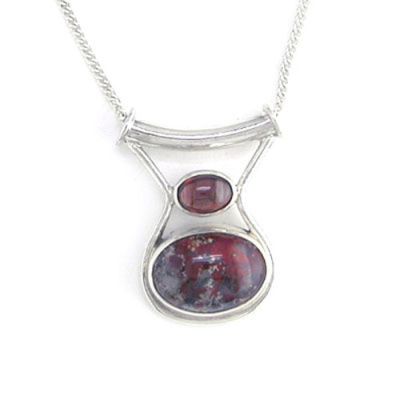 Brecciated Jasper and Garnet Pendant with Tube Bale and chain