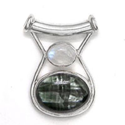 Seraphinite and Rainbow Moonstone Pendant with Tube Bale and chain