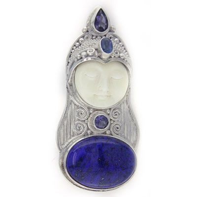 Goddess Pin-Pendant with Lapis, Iolite and Sapphire