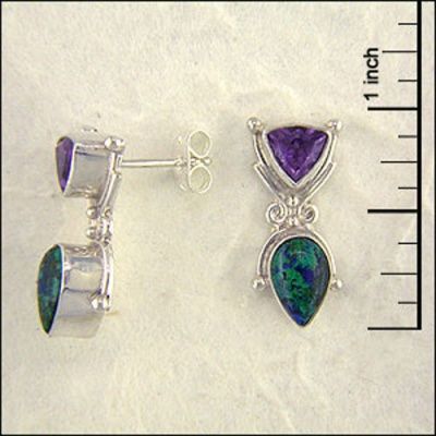 Azurite and Amethyst post Earrings