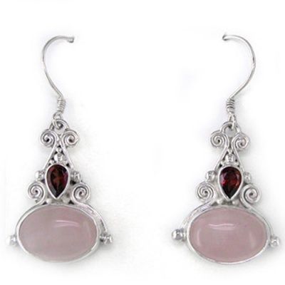 Rose Quartz and Garnet Dangle Earrings