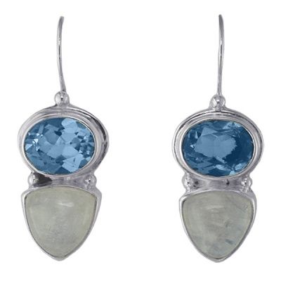 Moonstone and Faceted Blue Topaz Earrings