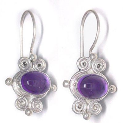 Cabachon Oval Amethyst Sterling Silver Earrings
