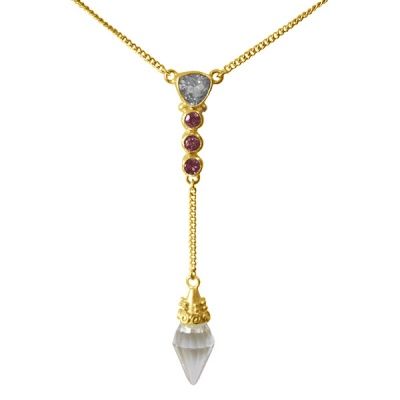 22k Vermeil Crystal Pendulum & Pink Tourmaline Necklace