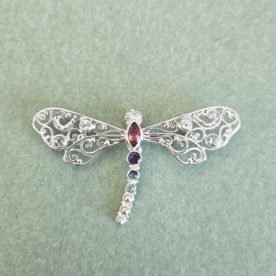 Pink Tourmaline and multi-gemstone Dragonfly Pin/Pendant