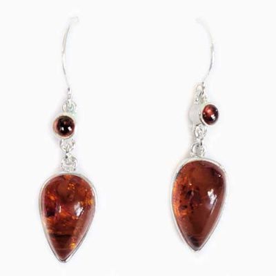 Amber Pear Earrings with Garnet