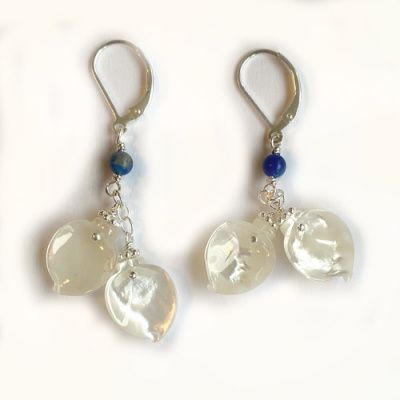 Mother of Pearl Calla Lily Earrings with Lapis