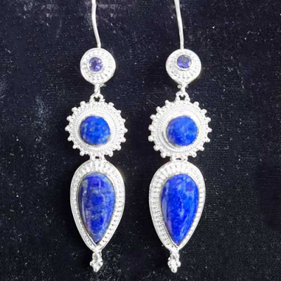 Iolite and Lapis Latch Back Earrings