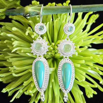 Turquoise, Aquamarine and Apatite Latch-Back Earrings