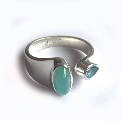 Blue Peruvian Opal and Apatite Ring