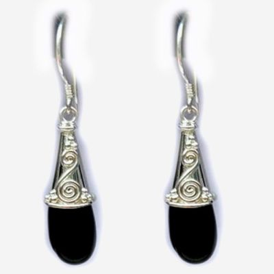 Sterling Silver Etched Onyx Dangle Earrings