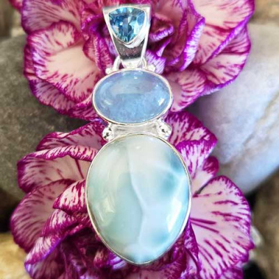 Larimar Pendant with Aquamarine and Blue Topaz