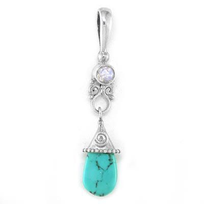 Turquoise Drop Pendant with Faceted Rainbow Moonstone