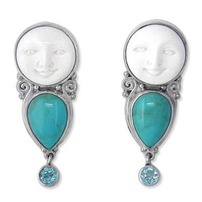 Goddess Clip Earrings with Turquise and Apatite