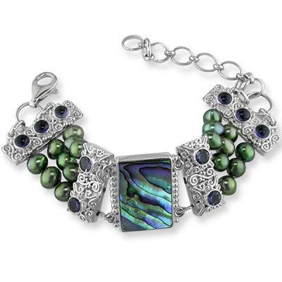 Paua Shell & Green Pearl Bracelet