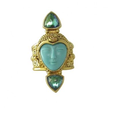 Turquoise Goddess Vermeil Ring with Caribbean Titanium Backed Quartz