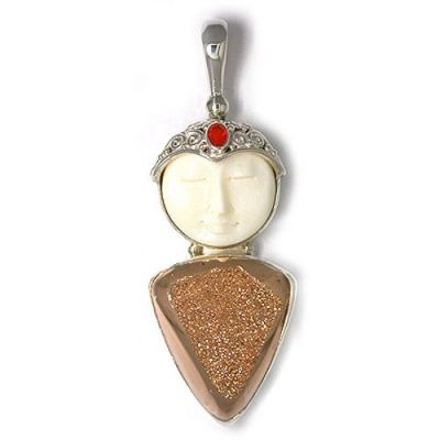 Goddess Pendant with Rose Gold Druzy & Mexican Fire Opal 