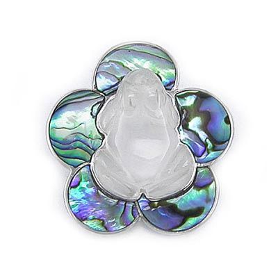Crystal Frog Paua Shell Pin Pendant
