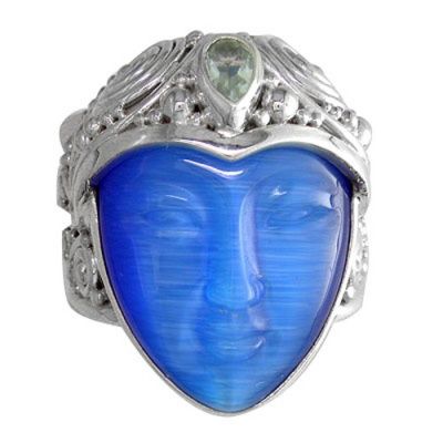 Blue Fiber Optic Goddess Ring with Sky Blue Topaz 