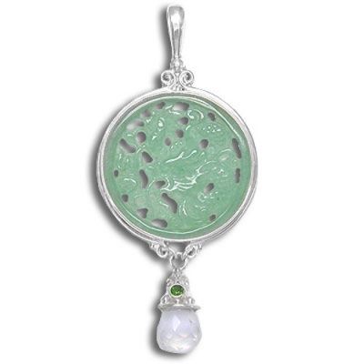 Carved Aventurine Dragon Pendant with Opalite & Chrome Diopside