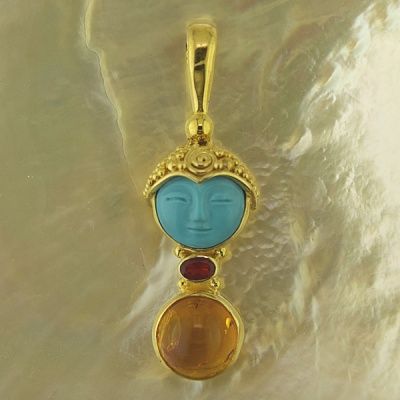 Turquoise Goddess, and Mexican Fire Opal Vermeil Pendant