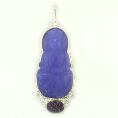 Lavender Aventurine ("Purple Jade") Kwan Yin and Purple Druzy Pendant