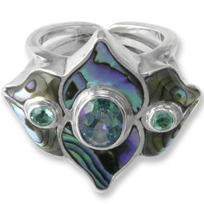 Paua Shell Ring with Cassiopeia Topaz, and Apatite