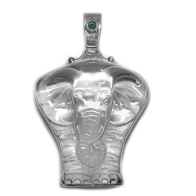 Crystal Elephant & Emerald Pendant wtih Hinged Bale