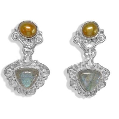 Labradorite & Gold Pearl Post Earrings