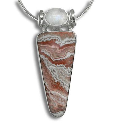 Mexican Crazy Lace Agate & Rainbow Moonstone Pendant with chain