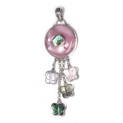 Multi Colored Mother of Pearl and Abalone Shell Butterfly Pendant