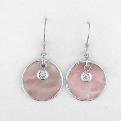 Pink Mother of Pearl Shell Earrings with Silver Charm