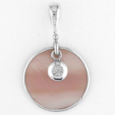 Pink Mother of Pearl Shell Pendant  with Silver Charm with Chain