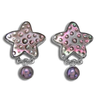 Black Rainbow Shell Starfish Clip Earrings with Blue Mabe Pearl