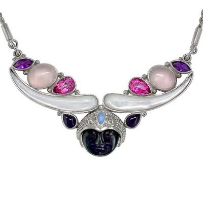 Rainbow Obsidain Goddess Necklace with Multi Gemstones