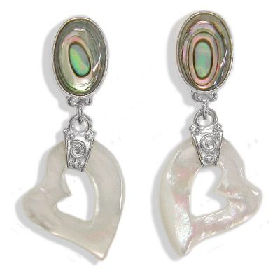 Mother of Pearl Heart & Abalone Shell Post Earrings