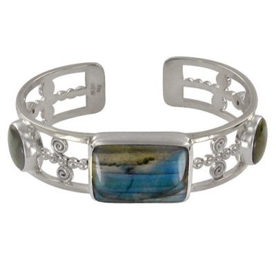 Labradorite & Swiss Blue Topaz Cuff Bracelet