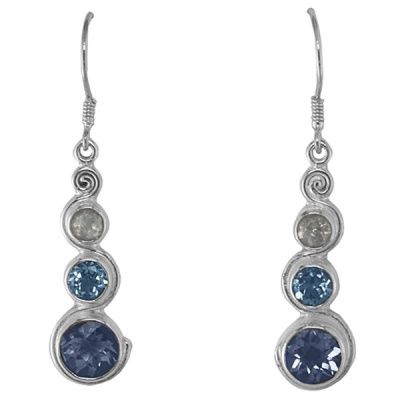 Moon Dawn Topaz Earrings with Swiss Blue Topaz and Rainbow Moonstone