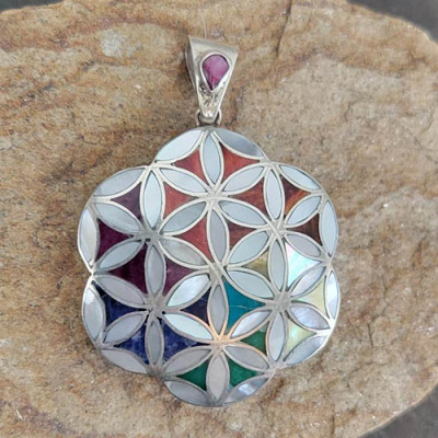 Peruvian "Sacred Flower of Life" Mother of Pearl Pendant