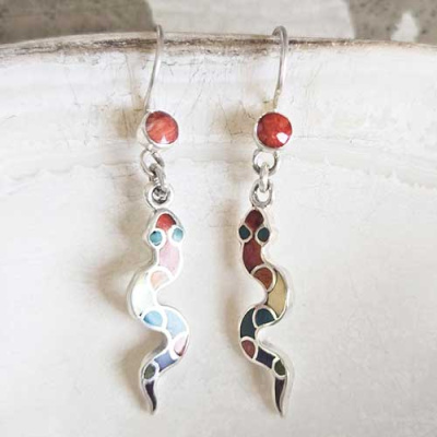 Peruvian Multi Gemstone Serpent Earrings