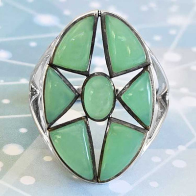 One of a Kind Chrysoprase Star Ring Size 8