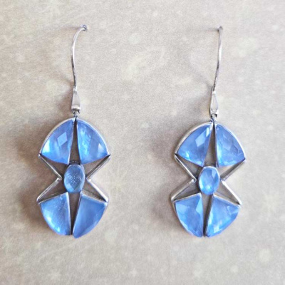 Mother of Pearl Backed Sky Blue Quartz Earrings
