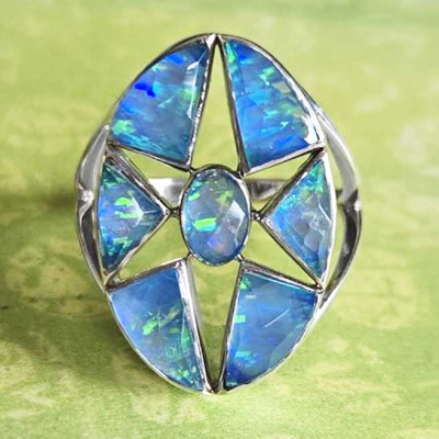One of a Kind Pacific Blue Opal Quartz Ring Size 8