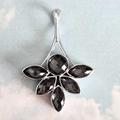 One of a Kind Sterling Silver Black Titanium Backed Quartz Pendant