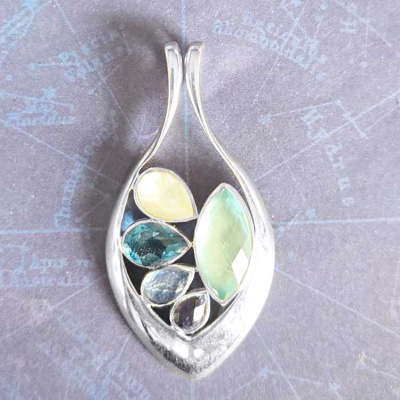 Mother of Pearl Backed Multi Gemstone Double Bale Pendant