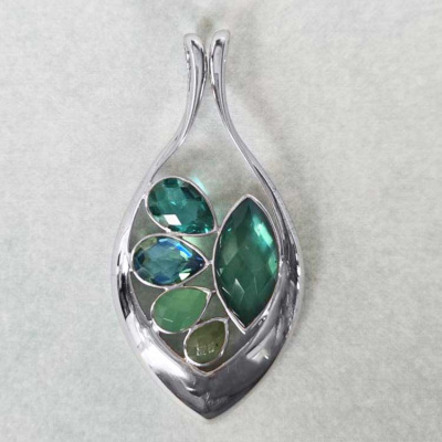 Mother of Pearl Backed Quartz and Caribbean Quartz Multi Gemstone Pendant