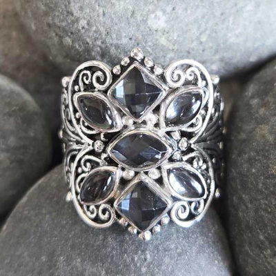 Black Diamond Quartz Ring Size 8