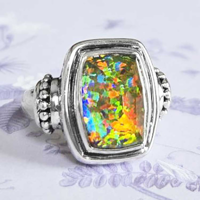 Rainbow Orange Created Opal Ring Size 8