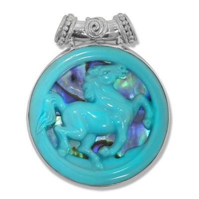 Carved Turquoise Horse Pendant